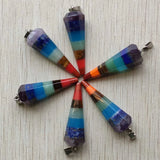 6pcs Natural Stone Rainbow Pyramid Shape Charm Pendants for Jewelry Making