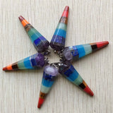 6pcs Natural Stone Rainbow Pyramid Shape Charm Pendants for Jewelry Making