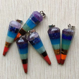 6pcs Natural Stone Rainbow Pyramid Shape Charm Pendants for Jewelry Making
