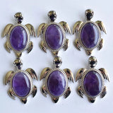 6pcs Amethyst Tiger Eye Stone Turtle Pendants for Necklace Making