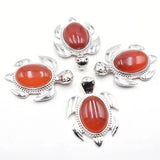 6pcs Amethyst Tiger Eye Stone Turtle Pendants for Necklace Making
