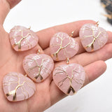 6pcs Wire Wrap tree of life heart shape natural stone roses quartz pendants