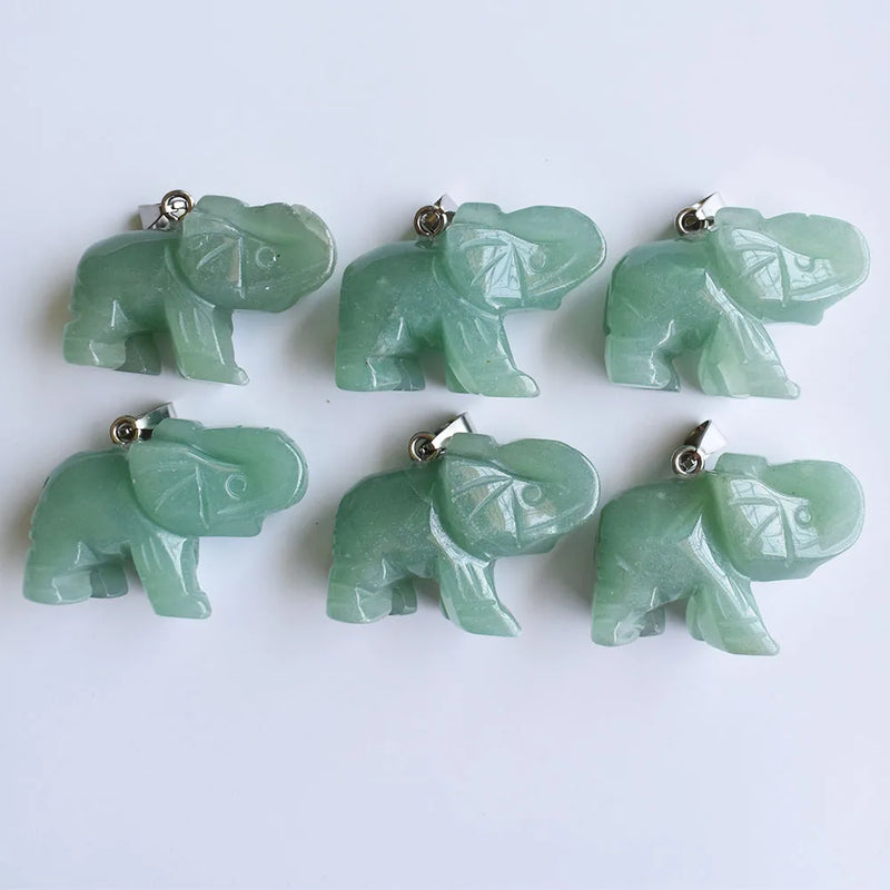 6pcs Green Aventurine Elephant Charms Pendants for Jewelry Making