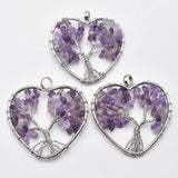 6pcs Amethyst Heart-Shaped Tree Pendant 50mm