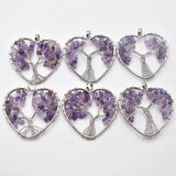 6pcs Amethyst Heart-Shaped Tree Pendant 50mm