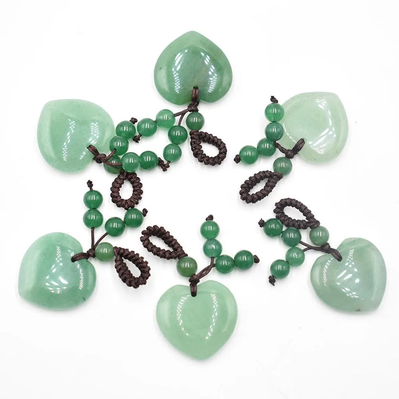 6pcs Green Aventurine Heart Charms Pendants 25mm for Jewelry Making