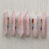 6pcs Natural Quartz Stone Pink Arrow 7 Chakras Pendants