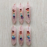 6pcs Natural Quartz Stone Pink Arrow 7 Chakras Pendants