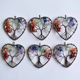Mixed Natural Stone Heart-shaped Life Tree Pendant 50mm for Jewelry Making