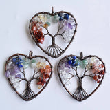 Mixed Natural Stone Heart-shaped Life Tree Pendant 50mm for Jewelry Making
