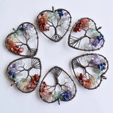 Mixed Natural Stone Heart-shaped Life Tree Pendant 50mm for Jewelry Making