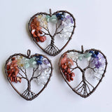 Mixed Natural Stone Heart-shaped Life Tree Pendant 50mm for Jewelry Making