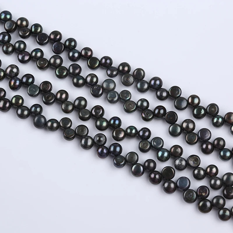 7-8mm Top Hole Natural Button Freshwater Pearl Strands