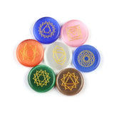 7 Chakra Stones Engraved Symbols Palm Stone Cat's Eye Reiki Healing