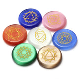 7 Chakra Stones Engraved Symbols Palm Stone Cat's Eye Reiki Healing