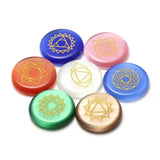 7 Chakra Stones Engraved Symbols Palm Stone Cat's Eye Reiki Healing