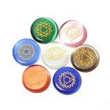 7 Chakra Stones Engraved Symbols Palm Stone Cat's Eye Reiki Healing
