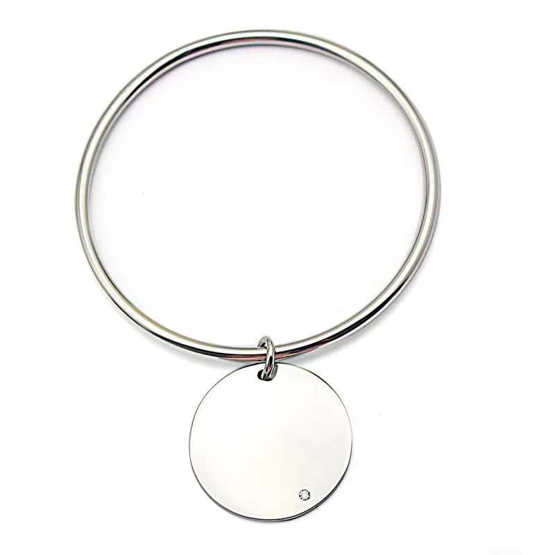 Stainless Steel Rhinestone Circle Bangle Bracelet Women Jewelry