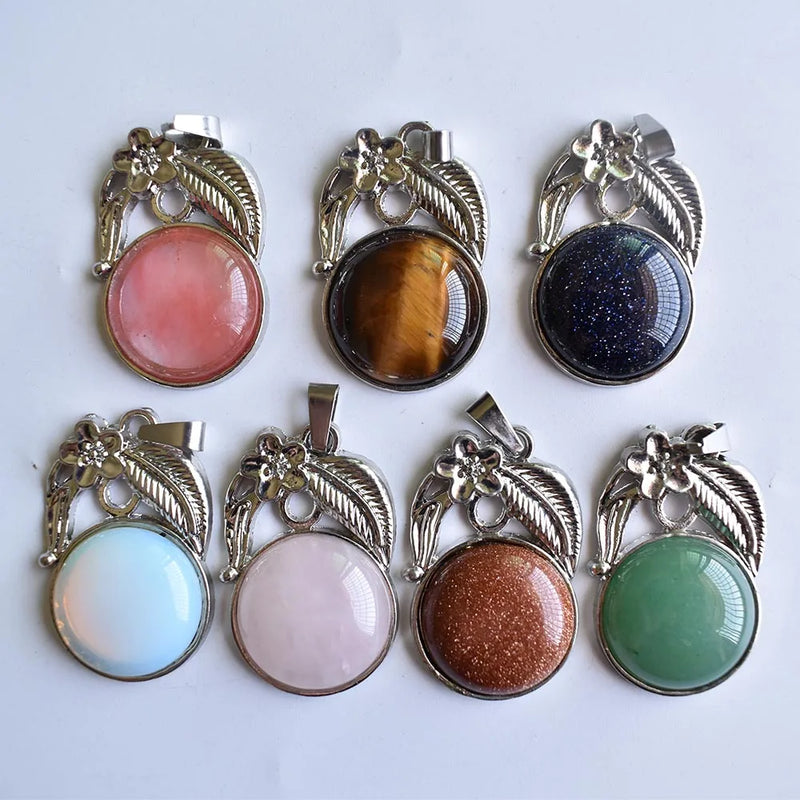 7pcs/lot Tiger Eye Stone Leaf Charms Pendant for Jewelry Making