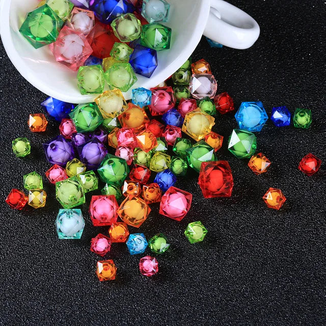 Transparent Square Acrylic Faceted Bead In A Bead