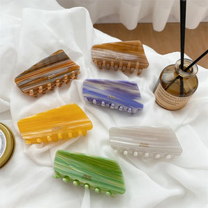 Girls Geometric Rectangle Hair Claws Gradient Stripe Hair Accessories