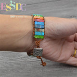 Colorful Regalite Gems Stone Wrap Leather Bracelets Unisex Boho