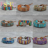 Colorful Regalite Gems Stone Wrap Leather Bracelets Unisex Boho