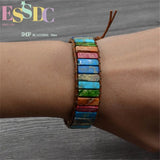 Colorful Regalite Gems Stone Wrap Leather Bracelets Unisex Boho