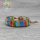 Colorful Regalite Gems Stone Wrap Leather Bracelets Unisex Boho
