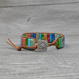 Colorful Regalite Gems Stone Wrap Leather Bracelets Unisex Boho