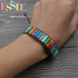 Colorful Regalite Gems Stone Wrap Leather Bracelets Unisex Boho