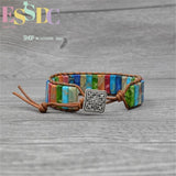 Colorful Regalite Gems Stone Wrap Leather Bracelets Unisex Boho