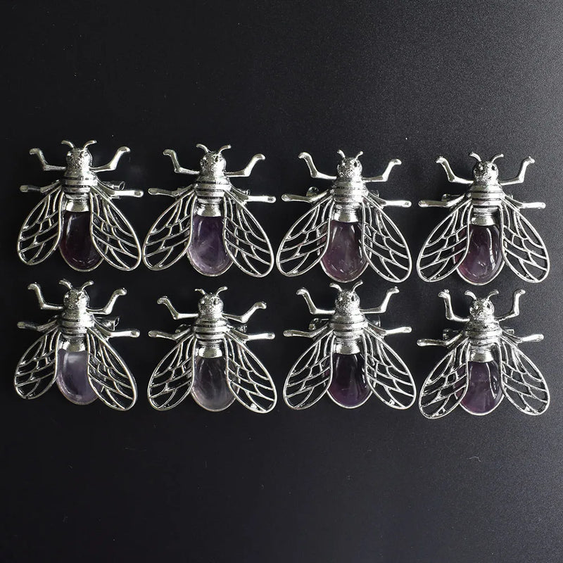 Natural Amethysts Bee Necklace Pendant for Jewelry Making