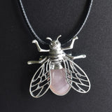 Natural Pink Stone Bee Necklace Pendant for Jewelry Making