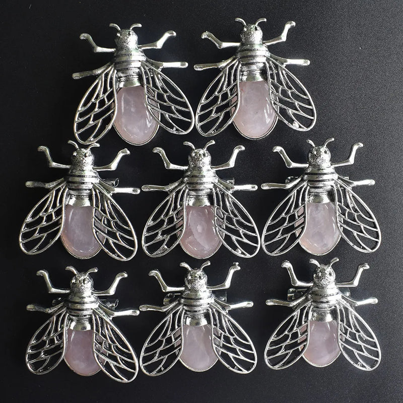 Natural Pink Stone Bee Necklace Pendant for Jewelry Making
