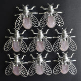Natural Pink Stone Bee Necklace Pendant for Jewelry Making