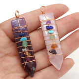 Natural Stone Metal Crystal Pillar Copper Seven Chakra Reiki Pendant