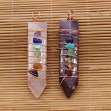 Natural Stone Metal Crystal Pillar Copper Seven Chakra Reiki Pendant