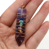 Natural Stone Metal Crystal Pillar Copper Seven Chakra Reiki Pendant