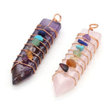 Natural Stone Metal Crystal Pillar Copper Seven Chakra Reiki Pendant