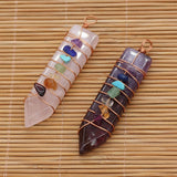 Natural Stone Metal Crystal Pillar Copper Seven Chakra Reiki Pendant