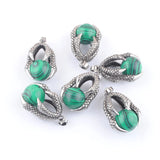 Antique Metal Retro Dragon Claw Pendant Malachite Natural Stone Bead Jewelry