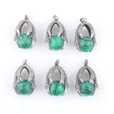 Antique Metal Retro Dragon Claw Pendant Malachite Natural Stone Bead Jewelry