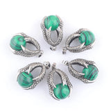 Antique Metal Retro Dragon Claw Pendant Malachite Natural Stone Bead Jewelry