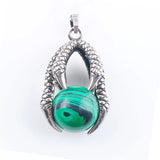 Antique Metal Retro Dragon Claw Pendant Malachite Natural Stone Bead Jewelry