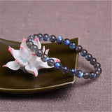 Labradorite Bead Bracelet for Women, Round Crystal Beads Stretch Bracelet