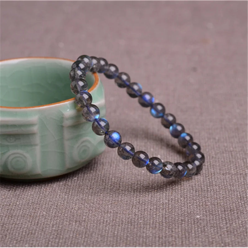 Labradorite Bead Bracelet for Women, Round Crystal Beads Stretch Bracelet