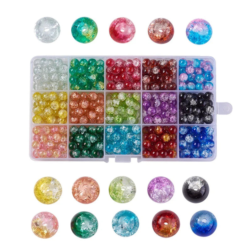 8mm Glass Flower Round Paint Beads Cracked Glass Beads - 15 Colors