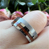 8mm Wood Inlay Tungsten Carbide Wedding Band Ring Modern