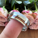 8mm Wood Inlay Tungsten Carbide Wedding Band Ring Modern